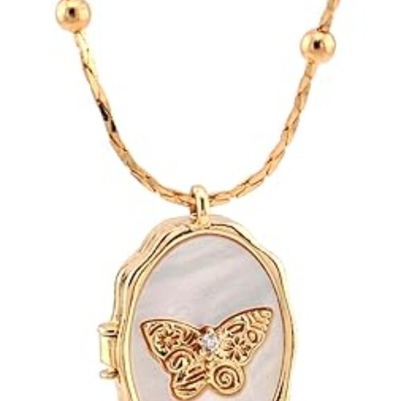 Neiman Marcus 14k Gold Butterfly Shell locket Charm Necklace - Picture 5 of 5
